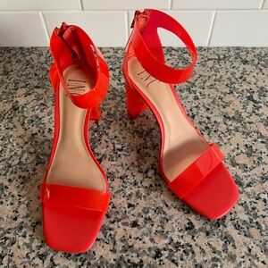 INC Makennap Red Clear Vinyl Heels Womens 7.5 M Back Zip Strap Dress Sandals